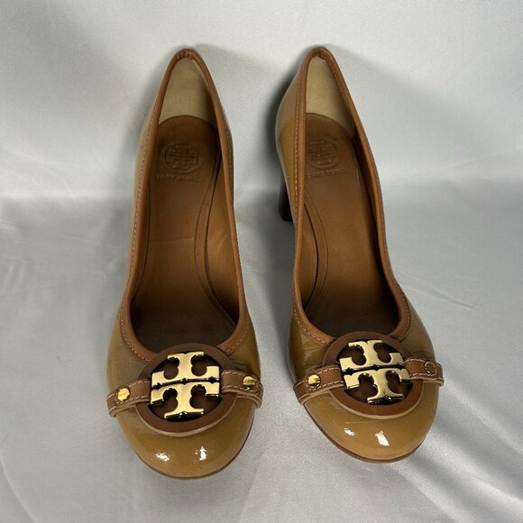 Tory Burch Aaden Patent Leather Brown Heels Women’s Size 9 1/2 Shoes - Picture 1 of 12